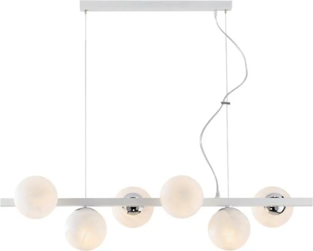 Suspension 6 Lumières en Fer Blanc et Chrome L.101cm Adrian Finition Laquée