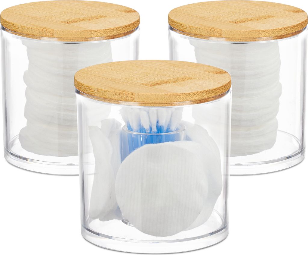 Relaxdays Wattestäbchen Aufbewahrung, 3er Set, Produktbild 
