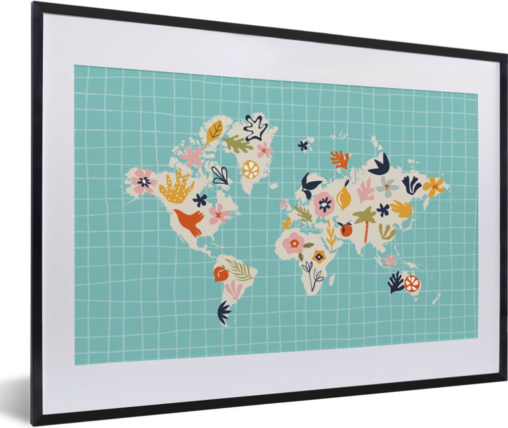 MuchoWow Gerahmtes Poster Weltkarte - Blumen - Matisse 60x40 cm - Poster mit Schwarzem Bilderrahmen Wandposter Rahmen Foto Bilder - Schlafzimmer ...