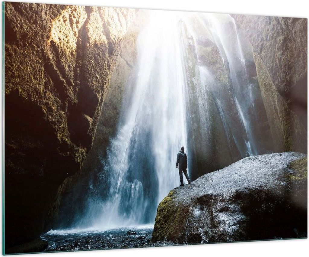 Bilder auf glas - Berg Wasserfall - 100x70cm - Glasbilder - Wandbilder - Kunstdruck - zum Aufhängen bereit - Wanddekoration aus Glas - Glas Bilder...