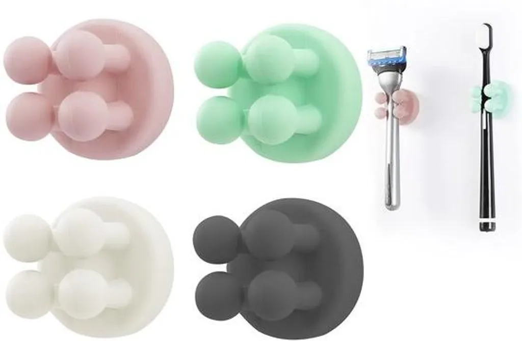 Lot de 4 supports autocollants en silicone pour brosse à dents et rasoir