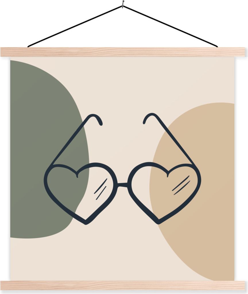MuchoWow Textilposter Sonnenbrille - Herz - Pastell 120x120 cm mit holzfarbenen Rahmen - Textil-Poster
