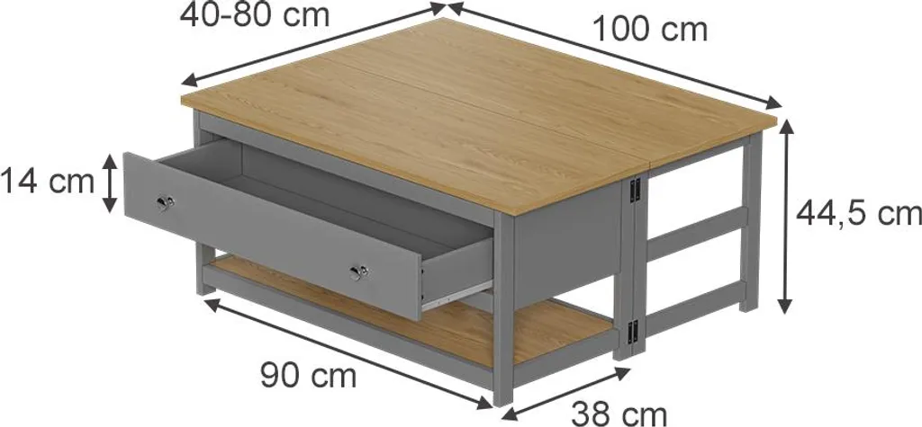 Table basse Vicco Vikla anthracite et chêne 100x40 cm, Modèle 56370