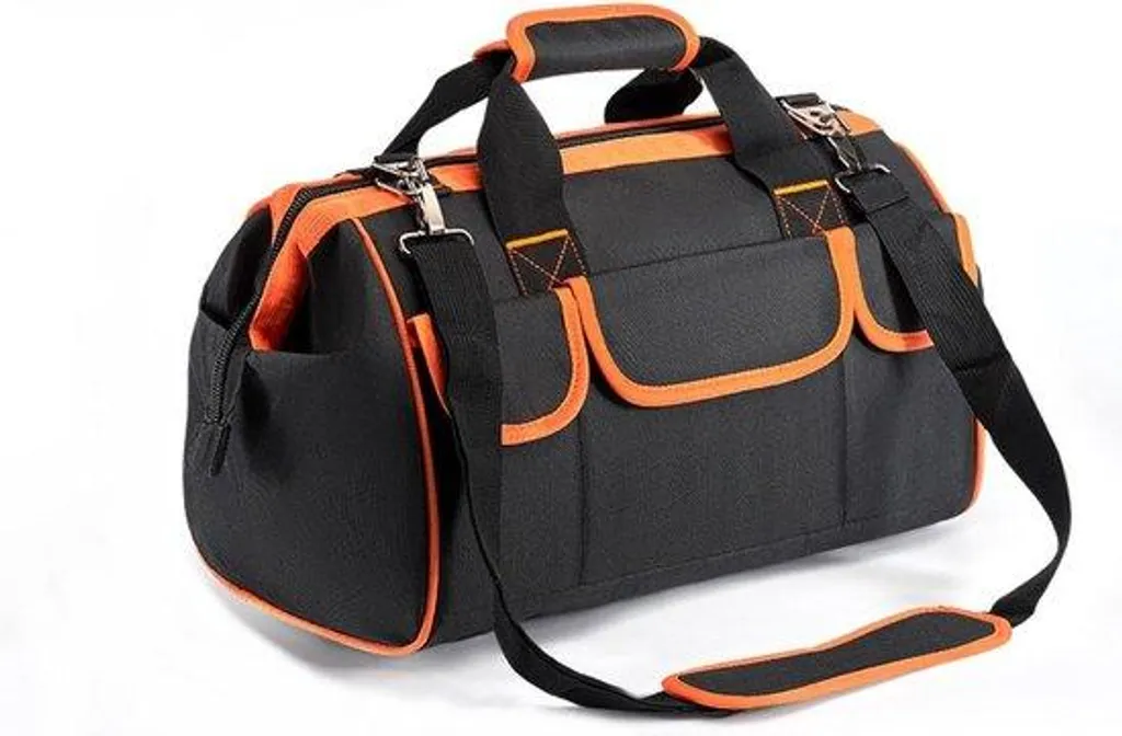 Sac porte-outils en toile résistante orange avec grande ouverture 34cm