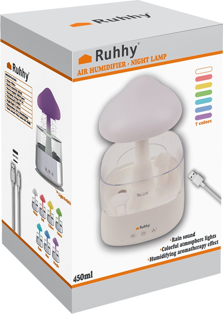 Humidificateur Champignon Pluie Lampe 6 Led 7 couleurs 3 Image du produit 