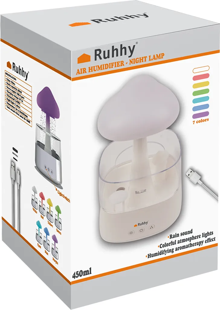 Humidificateur Anti Air Sec et Stress Effet Pluie Détente Profonde 6 Led