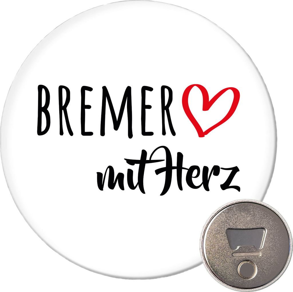Huuraa Magnet Bremer mit Herz 59mm Kühlschrankmagnet rund Flaschenöffner Geschenkidee
