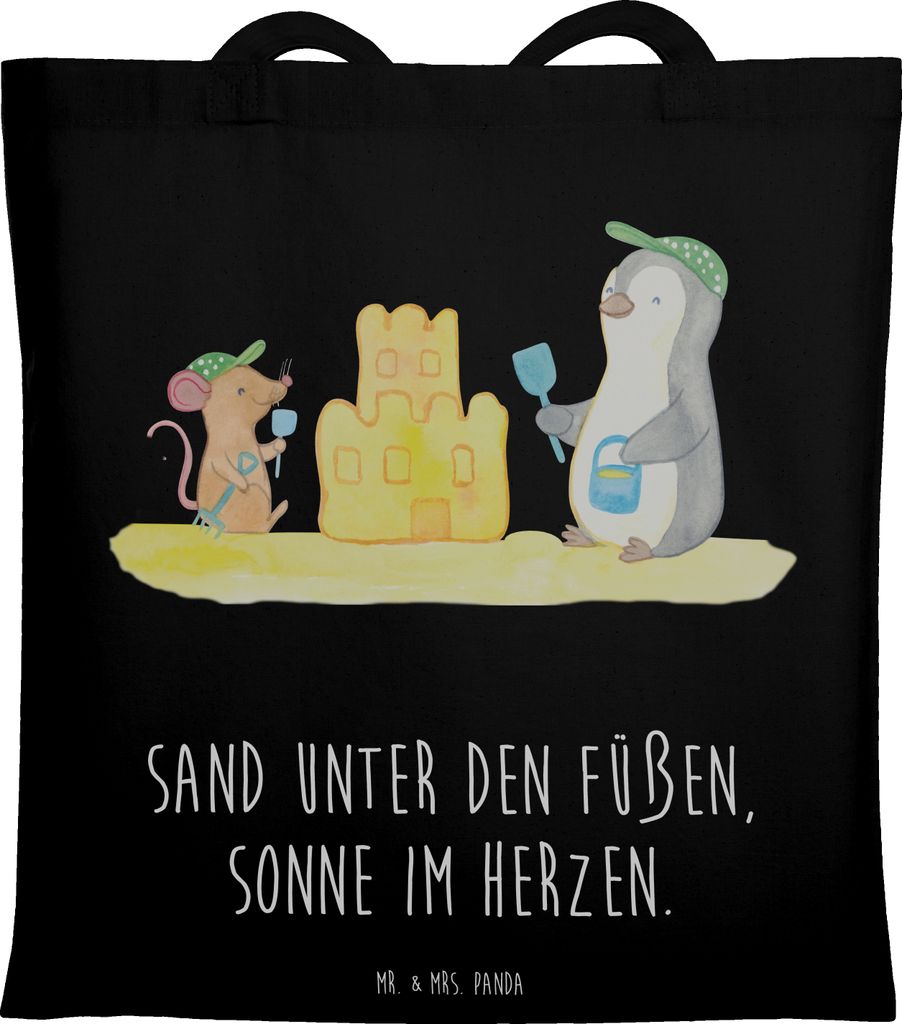 Mr. & Mrs. Panda Tote Bag Sommer Meer Strand - Schwarz - Geschenk, Urlaub Am, Farben, Tasche, Laptoptasche, Stoffbeutel, Handgefertigte Produkte, S...