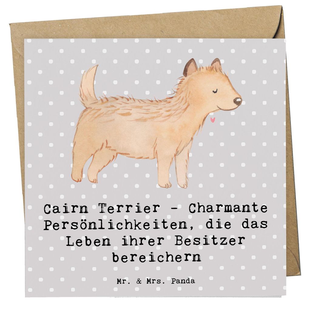 Mr. & Mrs. Panda Grußkarte Cairn Terrier - Grau Pastell - Geschenk, Hunderassen Beschreibung, lebhaft, Klappkarte, Charakter, faltkarte, Abenteuer...
