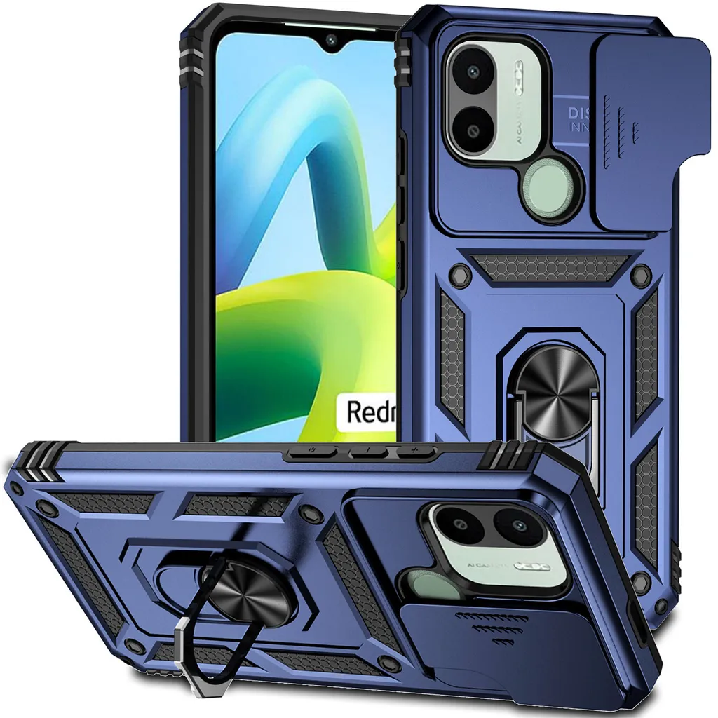 Cover Protettiva Blu per Xiaomi Redmi A1 con Supporto Anello e Slide
