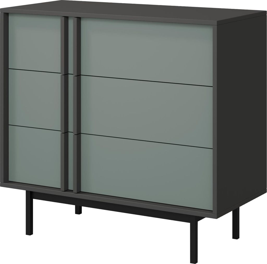 MIRJAN24 Sideboard Alsy 3S REG 8, Kommode mit drei Schubladen, Schwarze Metallfüße (Farbe: Anthrazit / Aloe)