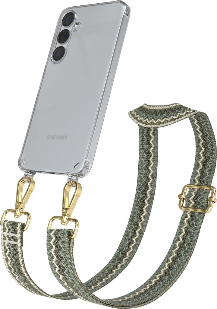 Samsung Galaxy S25 Plus / S24 Plus Chain Eyelets Slim Neck Strap Set Wave Style 07 Green/Beige 04 Metall Gold
