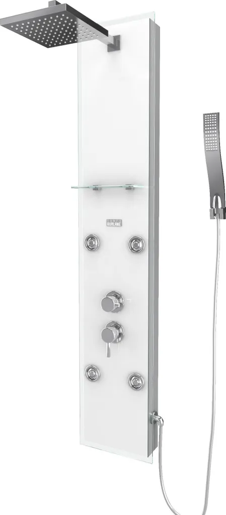 Colonne de douche hydromassage EPSILON WHITE en verre trempé 22x125cm