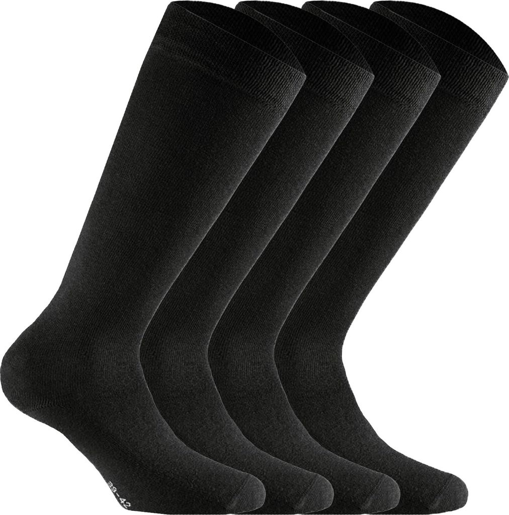 Rohner Basic Uni Kniestrümpfe, 4er Pack - Baumwolle II Long, Socken, Baumwoll-Mix Schwarz 43-46