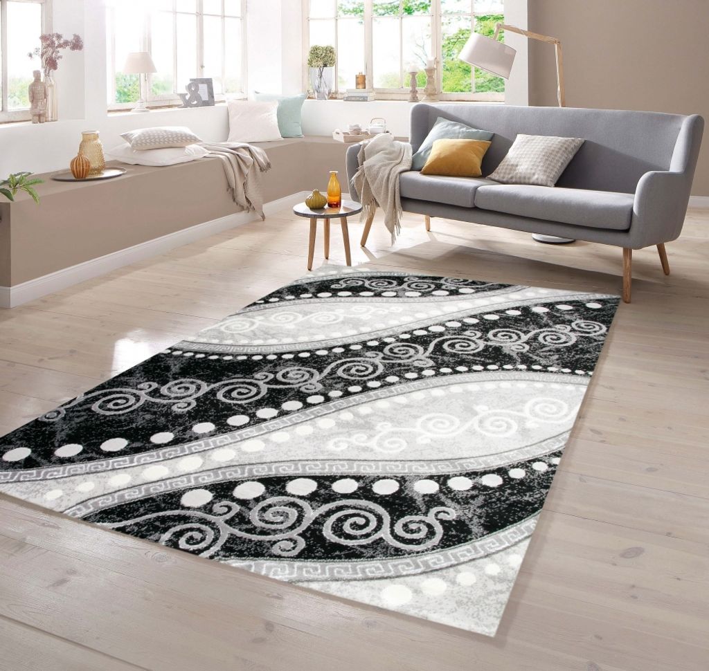 Moderner Teppich mit Glitzergarn in Grau Schwarz Creme Größe - 80 x 300 cm