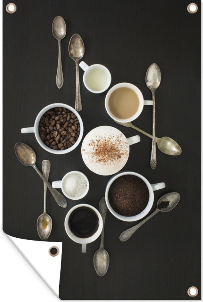 MuchoWow 40x60 cm Outdoor-Poster Gartendeko Sichtschutz Garten Poster für den Garten Ein Blick von oben auf die Inhaltsstoffe von Kaffee