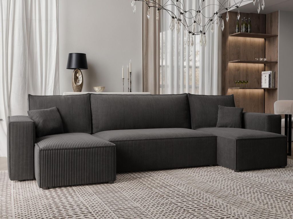 A modern U-shaped sectional sofa in a living room setting.
