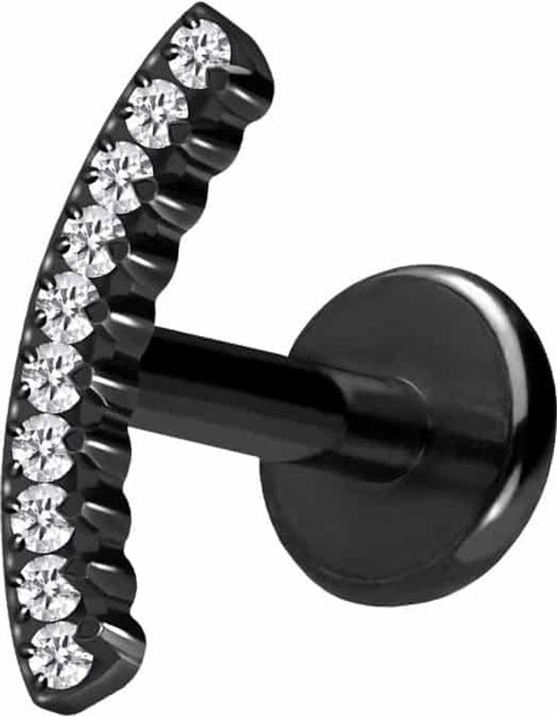 Ohrpiercing, Nasenpiercing Titan Labret mit Push Fit KRISTALLBOGEN Schwarz Stablänge: 9mm | Stabstärke: 1,2mm