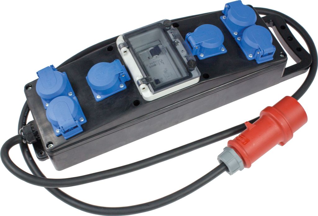 as-Schwabe Vollgummi-Stromverteiler CEE 400V 16A 5G2.5 auf 6x Schuko 230V IP44
