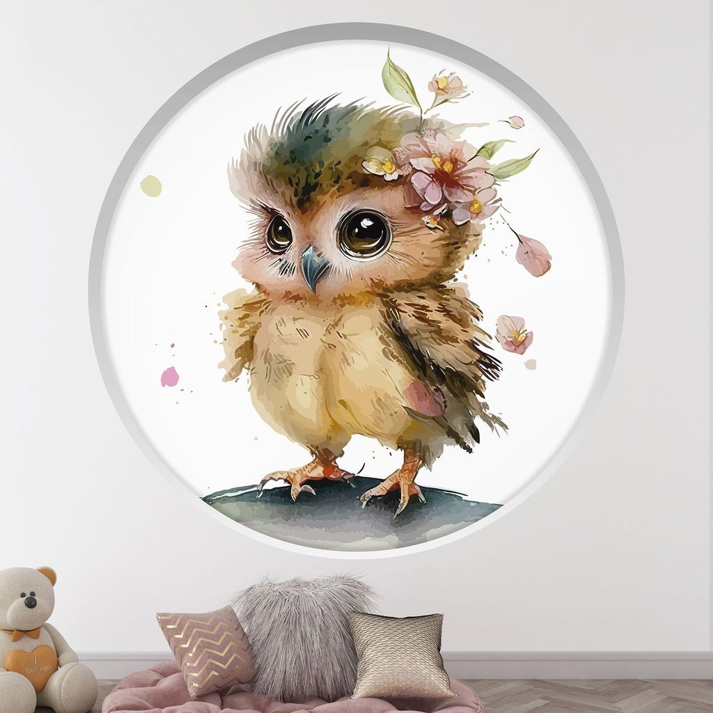 Trompe-l'œil-Aufkleber Runde Bogen Kinder - Lumaléa - Vogel - Durchmesser 90 cm