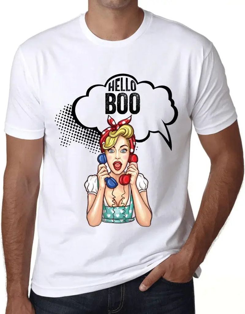 Herren Grafik T-Shirt Hallo boo – Hello Boo – Öko-Verantwortlich Vintage Jahrgang Kurzarm Lustige Druck Geburtstag Geschenk Mann