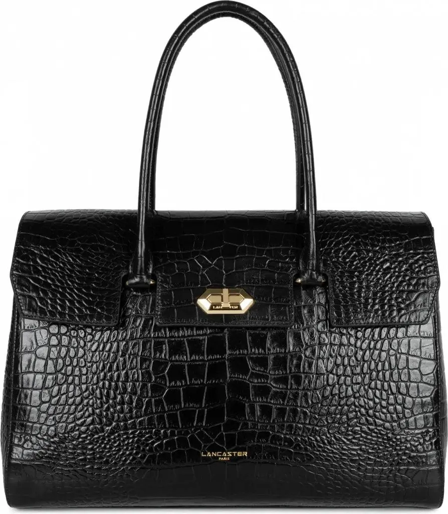 Lancaster Exo XL Noir - Sac à Main en Cuir Crocodile avec Grand Volume