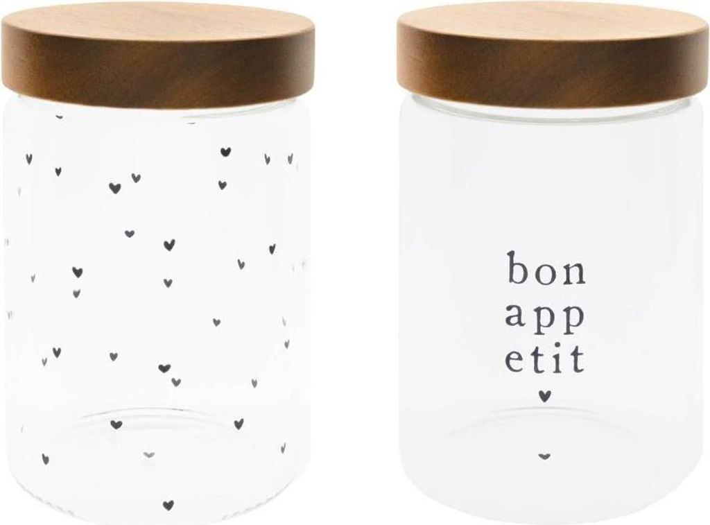 2er Set Vorratsdosen Bon Appetit & Herzen 1400ml Glas + Holz Bastion Collections