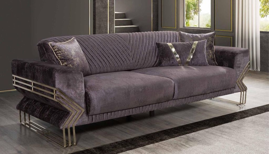 Moderner Lila Dreisitzer Designer Couch Polster Sofa Wohnzimmer 3-Sitzer