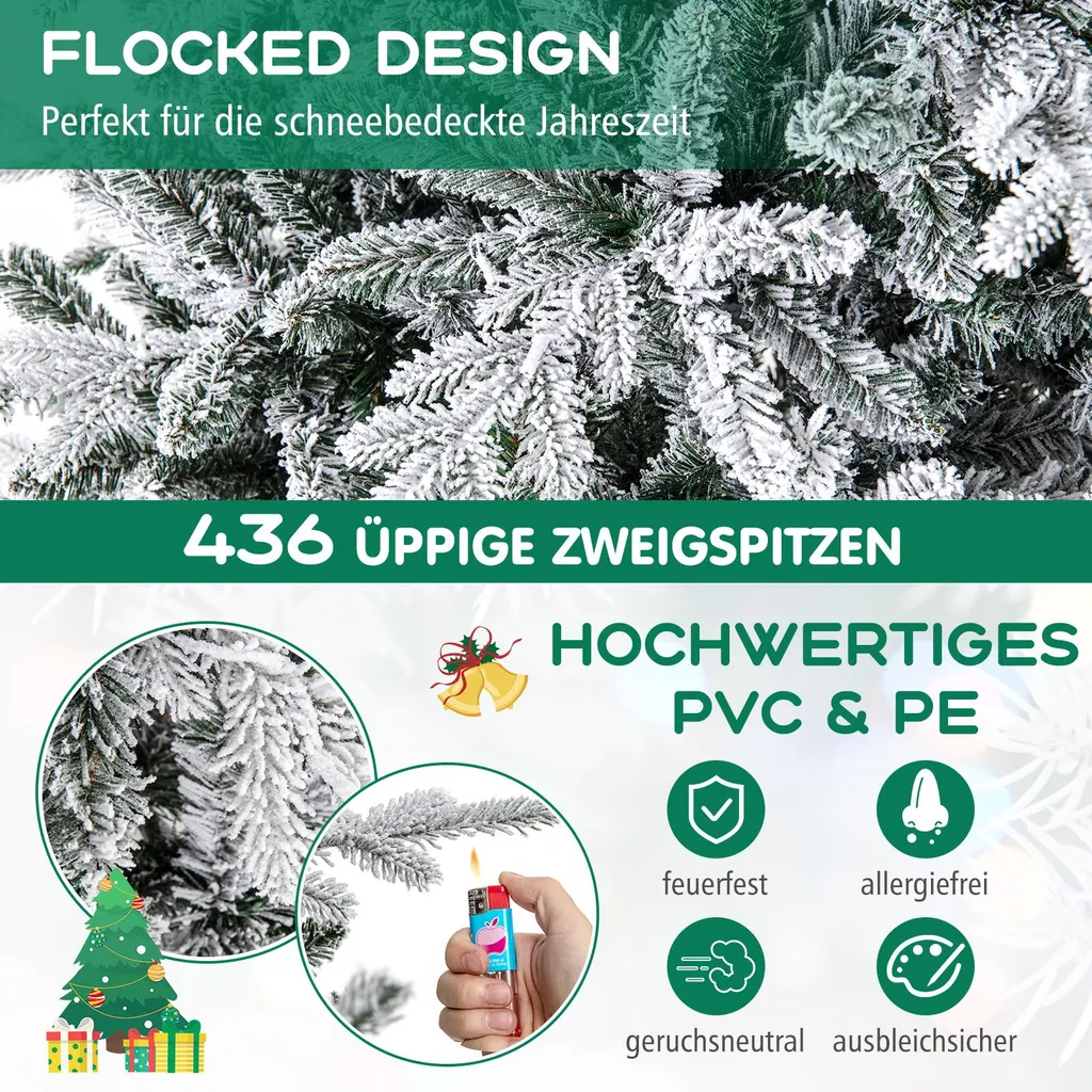 Arbre de Noël artificiel pour décoration intérieure avec LED et flocage - 4
