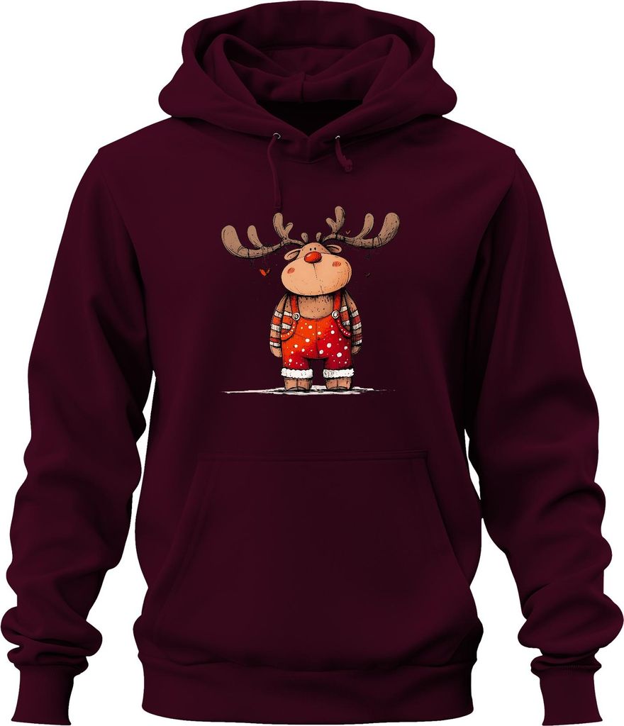 Niedliches Rentier Lichterkette Rotnase Weihnachten Geschenk Uni Hoodie Kapuzenpullover, Burgundy, XL