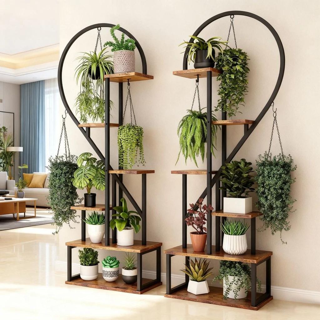 Support plantes 6 niveaux lot de 2 – étagère demi-cœur Image du produit 