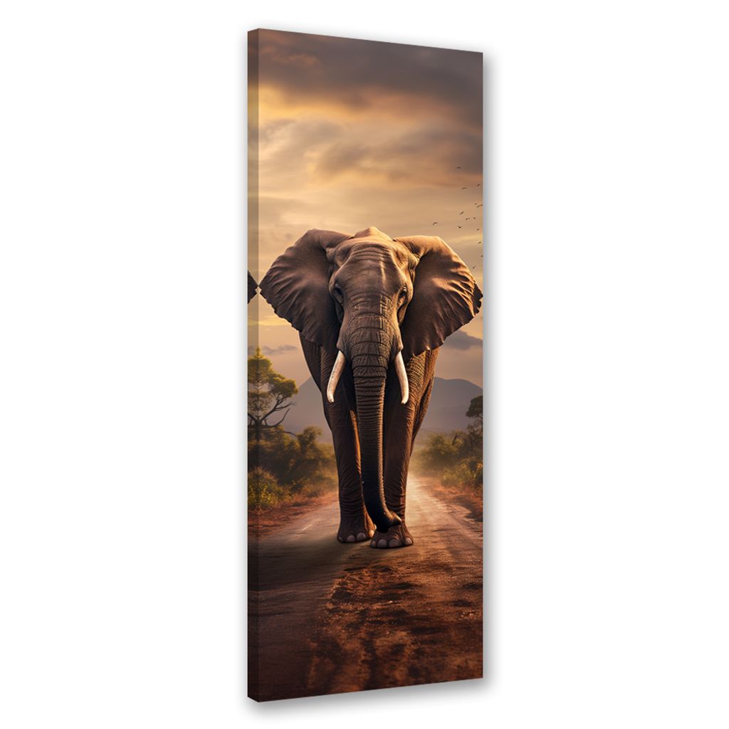Leinwandbild Gehender Elefant 30x90 Feeby Braun bild für die wand bereit zum aufhängen
