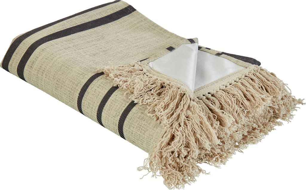 BELIANI Picknickdecke Beige u. Schwarz 200 x 200 cm mit Isolierung Wasserdicht Fransen Muster Boho Stil Modernes Design