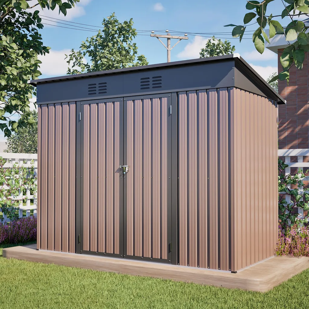 Rangement de jardin 8x4 FT : Abri métal marron pour outils et vélo