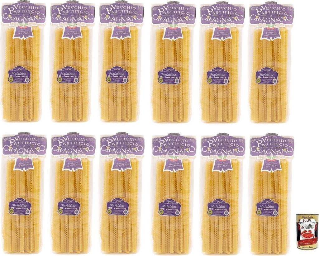 12x Il Vecchio Pastificio di Gragnano Pasta Mafaldine,Gragnano IGP-Nudeln aus Hartweizengrieß von höchster Qualität 500g + Italian Gourmet Polpa...