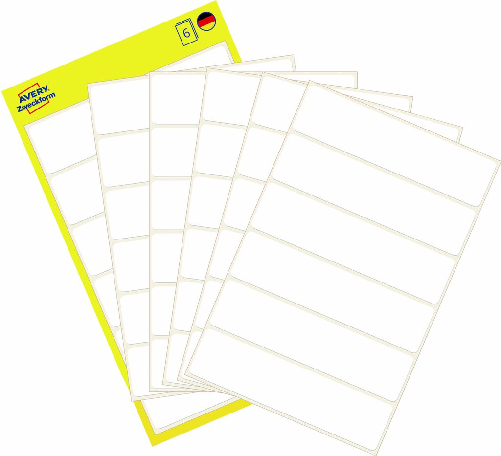 Avery Zweckform 3080, Vielzweck-Etiketten, 76 x 19 mm, 36 Etiketten / 6 Bögen, Weiß