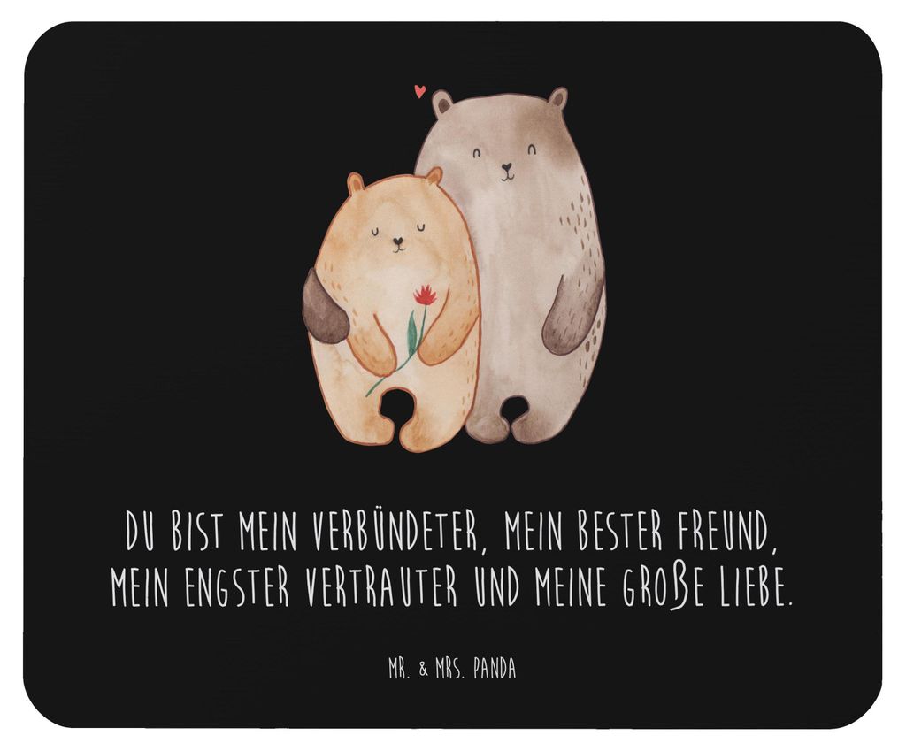 Mr. & Mrs. Panda Mauspad Bären Liebe - Schwarz - Geschenk, Verheiratet, Umarmung, Freundin, Bär, Mouse Pad, pc mousepad, Kuscheln, Hochzeitstag, ...