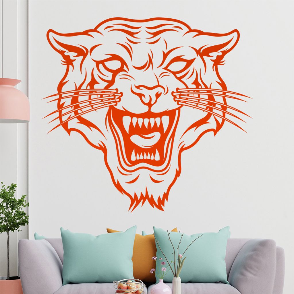 KIWISTAR Tiger Aggression bruellend Grosskatze Wandtattoo in 6 Größen - Wandaufkleber Wall Sticker - Dekoration, Küche, Wohnzimmer, Schlafzimmer...