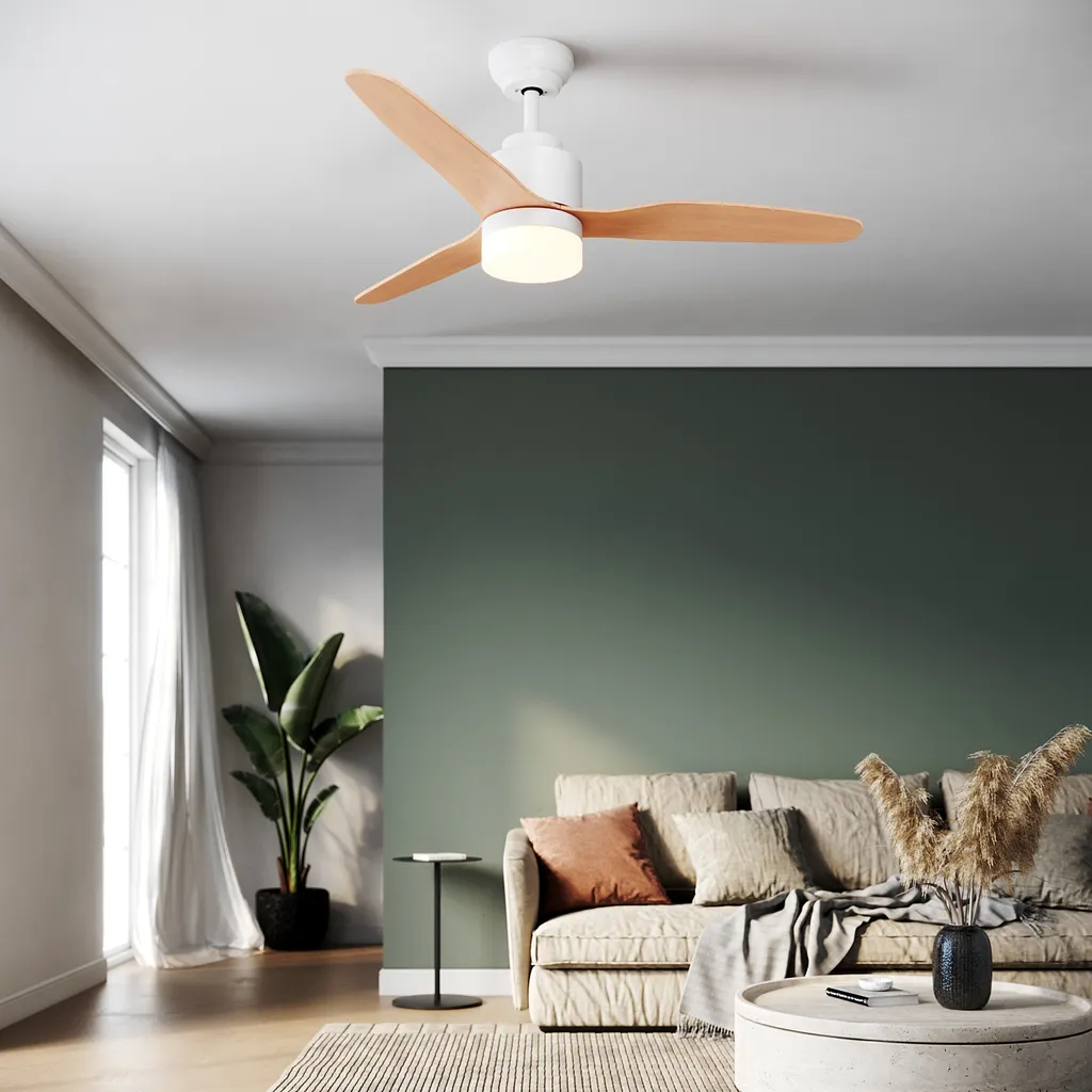 Ventilatore da soffitto SONNI con illuminazione a Led e telecomando con timer 119 cm legno bianco 3 pale