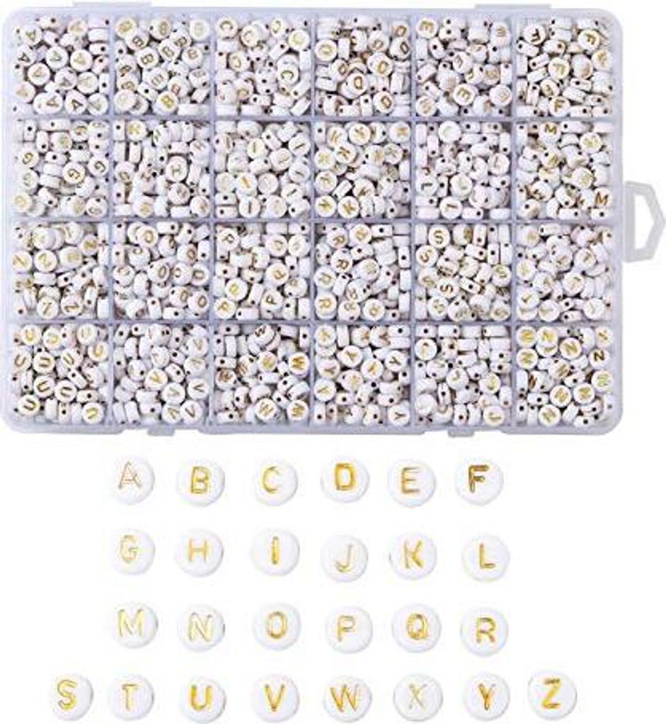 Cheriswelry White Acrylalphabet Perlen 7mm Flat Round Disc Gold A-Z Letter Spacer Juwel machen ca. 1898pcs/Box