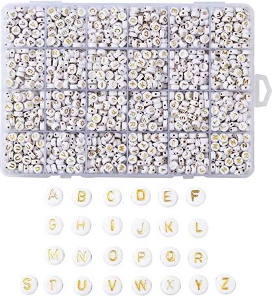 Cheriswelry 1898 Perline Lettere A-Z 7mm - Crea Ricordi in Oro e Bianco