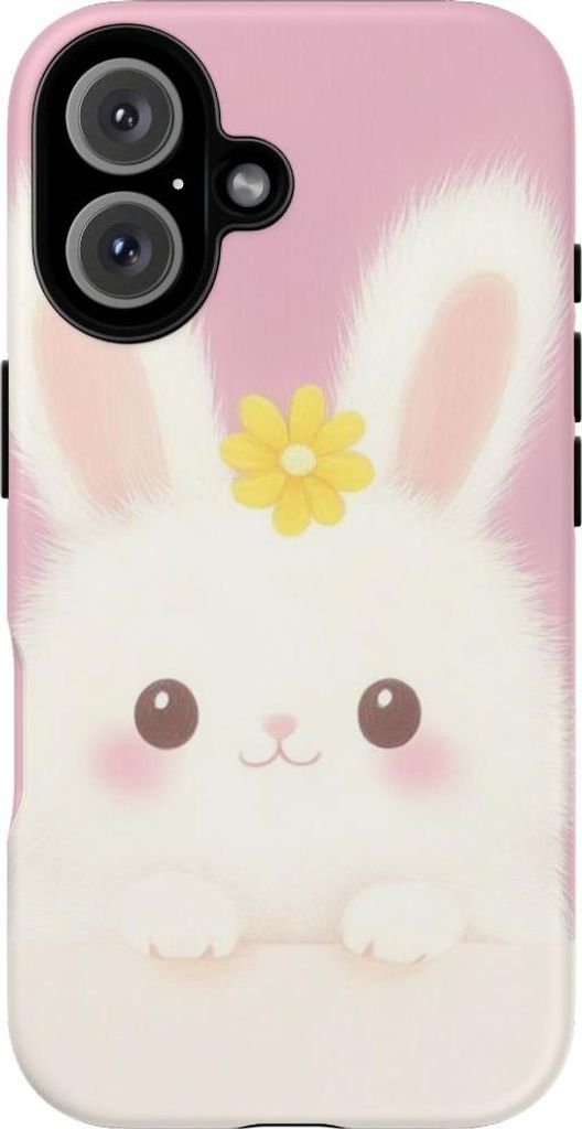 Niedliches weißes Kaninchen mit gelber Blume – Hülle Kompatibel mit iPhone 16