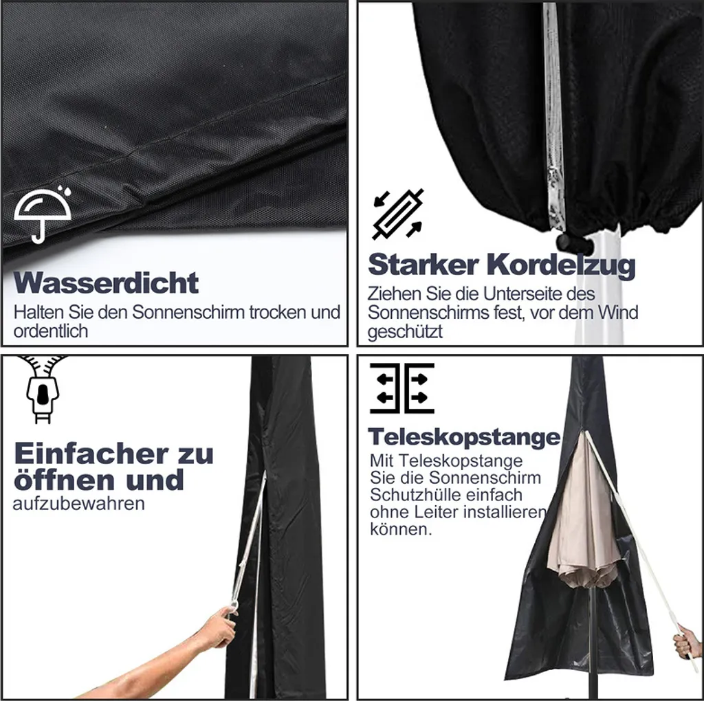 Housse de parasol anti-UV en polyester noir robuste pour la terrasse - 6