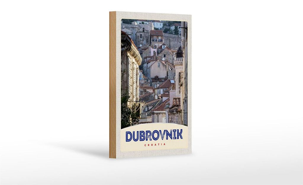 Holzschild Reise 12x18 cm Blick auf Dubrovnik Kroatien Stadt