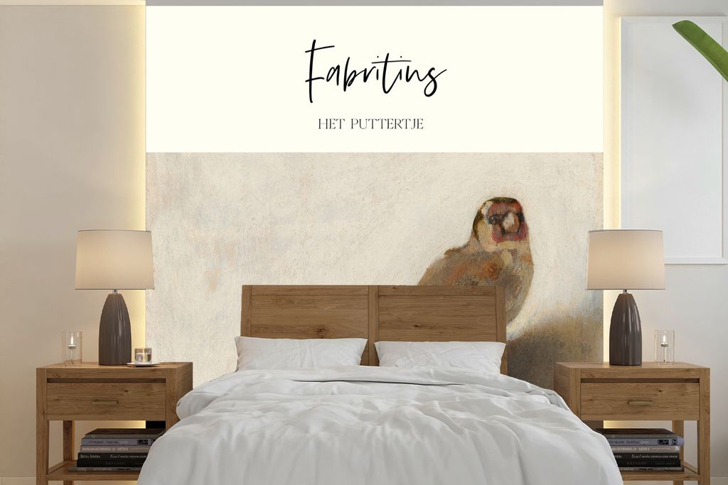 MuchoWow Fototapete für Wohnzimmer oder Schlafzimmer Wandtapete Vinyl Motivtapete Kunst - Der Stieglitz - Fabritius - 350x350 cm - Schlafzimmert...