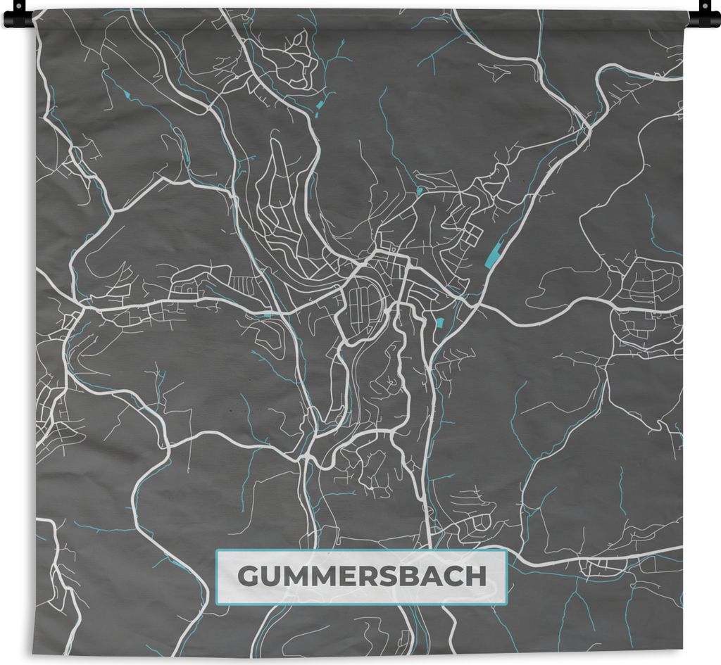 MuchoWow Wandteppich Wandbehang Deutschland - Blau - Gummersbach - Stadtplan - Karte 120x120 cm Tapisserie Dekoration Wandtuch - Modern - Baumwol...