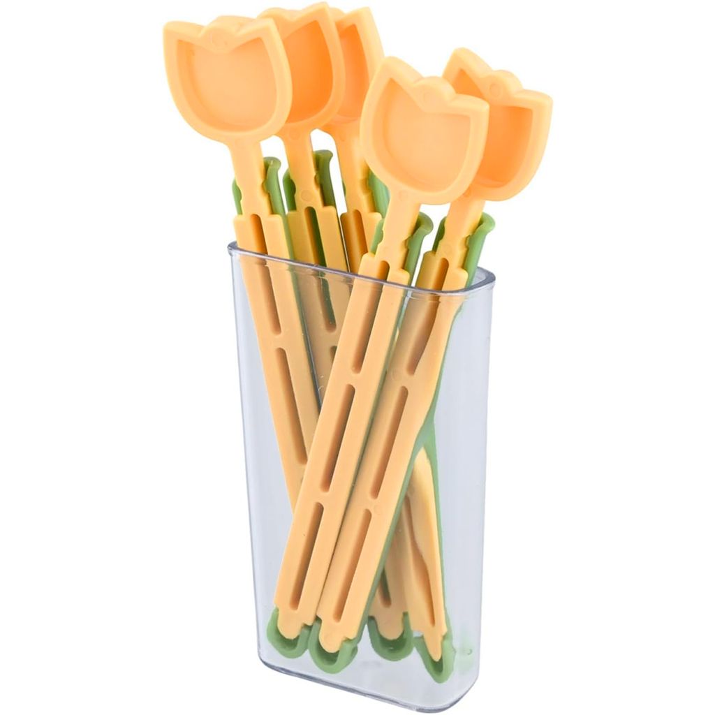 Tulpenform Beutelclips mit magnetischer Aufbewahrungsbox, 5er Set, ABS-Material, für Snacks, Lebensmittelverpackungen, Feuchtigkeitsschutz, 14x9.5...