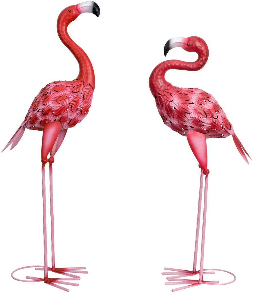 Flamingo-Gartenfiguren und -Skulpturen, 2-teilig aus Metall, große rote Flamingo-Gartenfigur für den Außenbereich, geeignet für Haus, Terrasse,...
