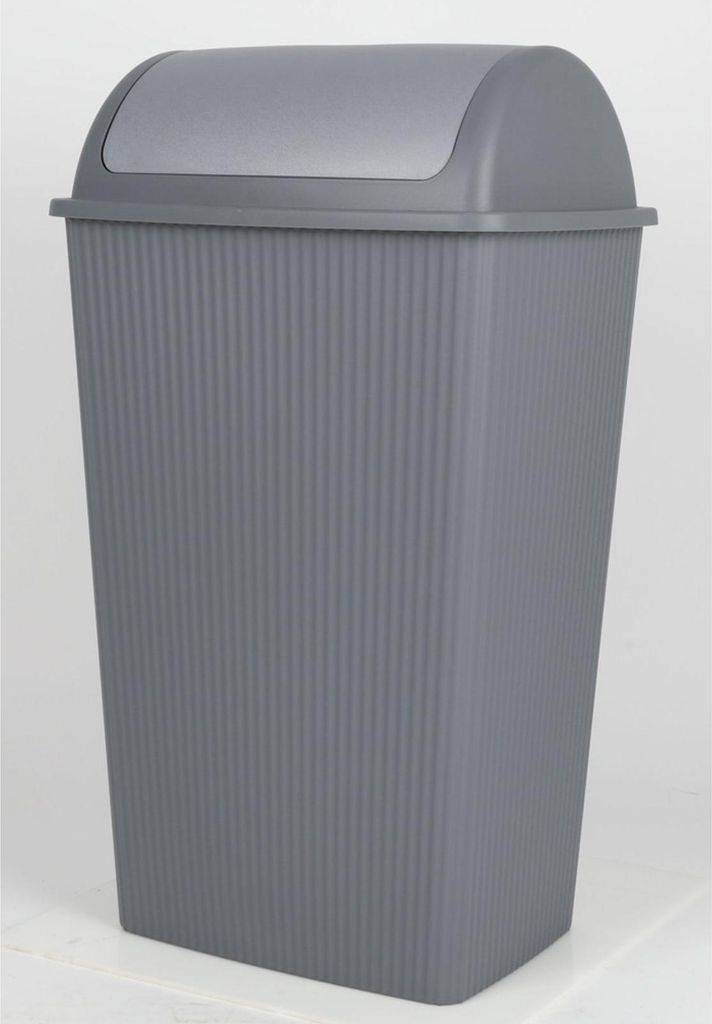 12x Schwingdeckeleimer 45 Liter grau ca. 40x30x70 cm großer Abfalleimer aus Kunststoff für Haushalt Büro Gewerbe