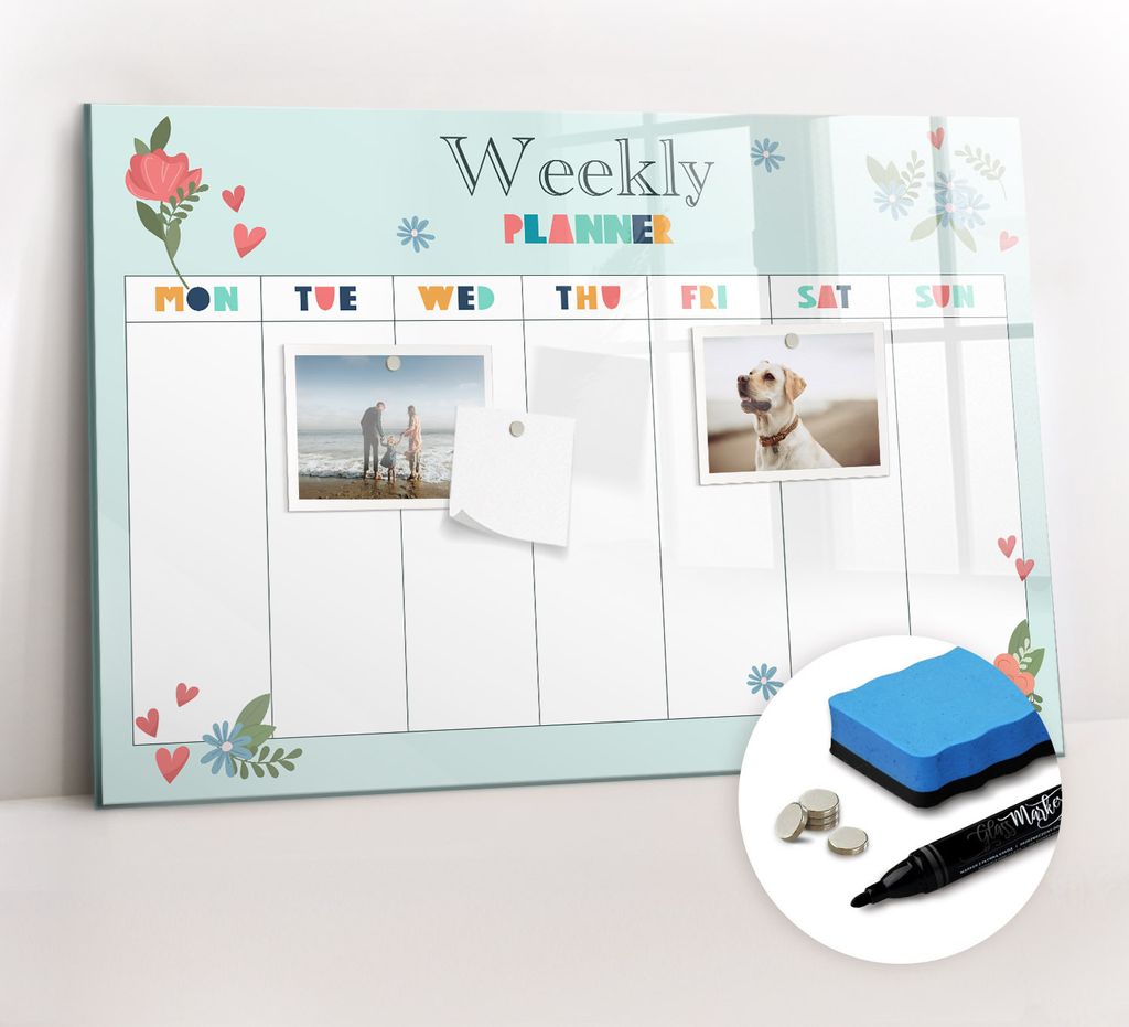 Magnetpinnwand Memoboard - Zubehörsatz - Schwarzer Marker + Schwamm + Magnete - 60 x 40 cm - Wochenplaner